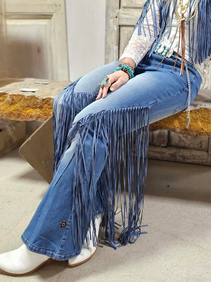 Nwt | A Rare Bird | Fringed Western Denim Jeans | Size M/L